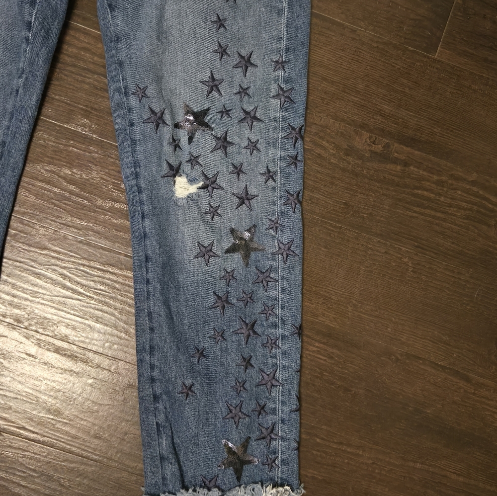Anthropologie Pilcro and the Letterpress Embroidered Star Slim Boyfriend jeans. - Picture 3 of 10